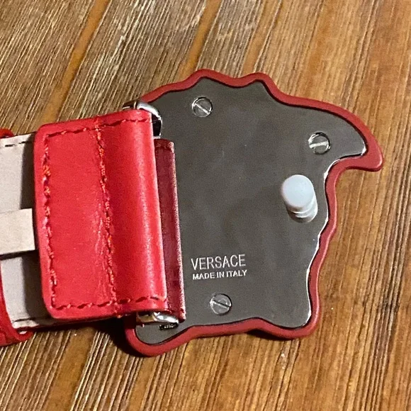 Versace Red Belt with Medusa Buckle w/ FREE SHIPPING